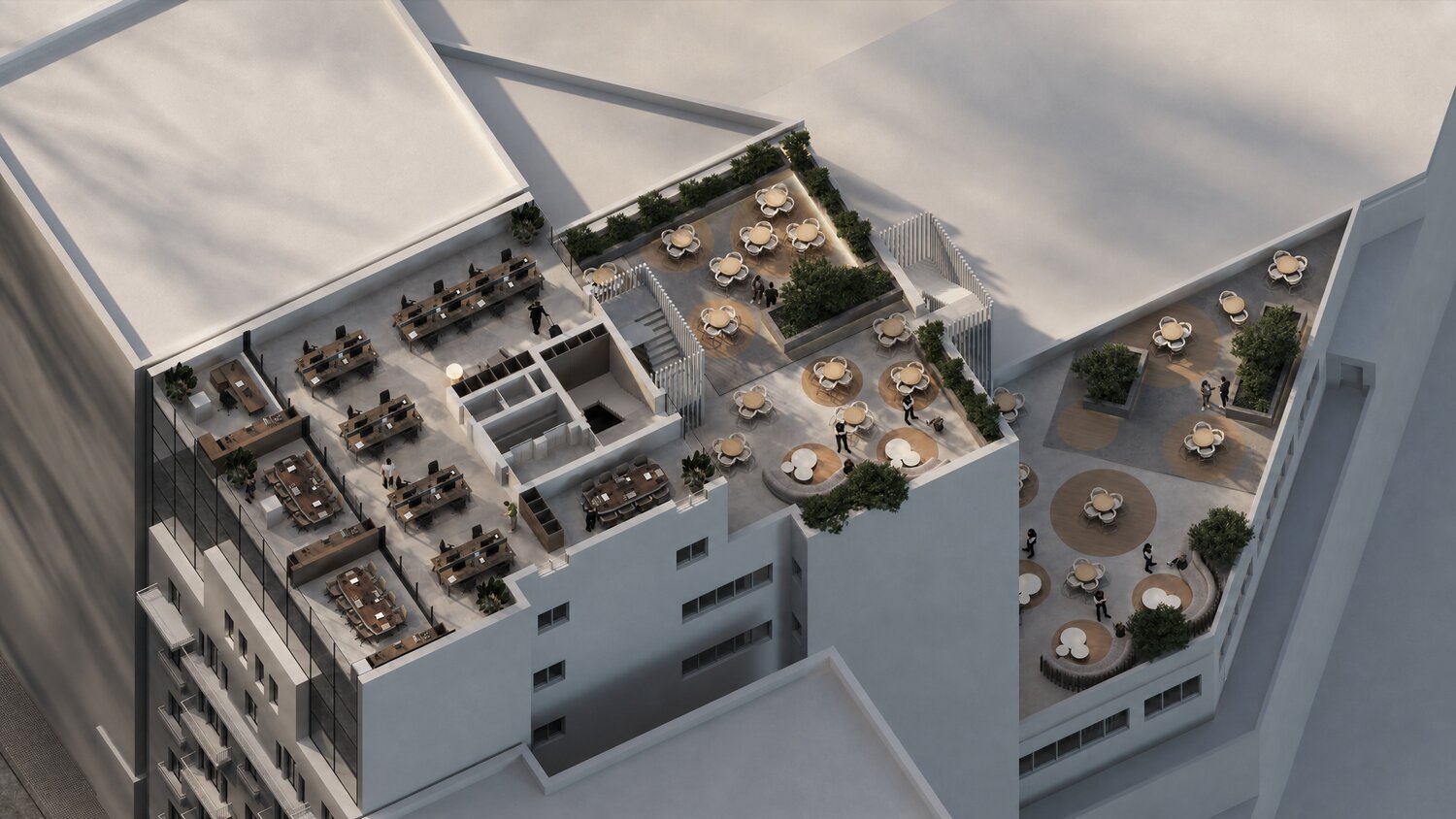 Upper floors and rooftop — 3D perspective view